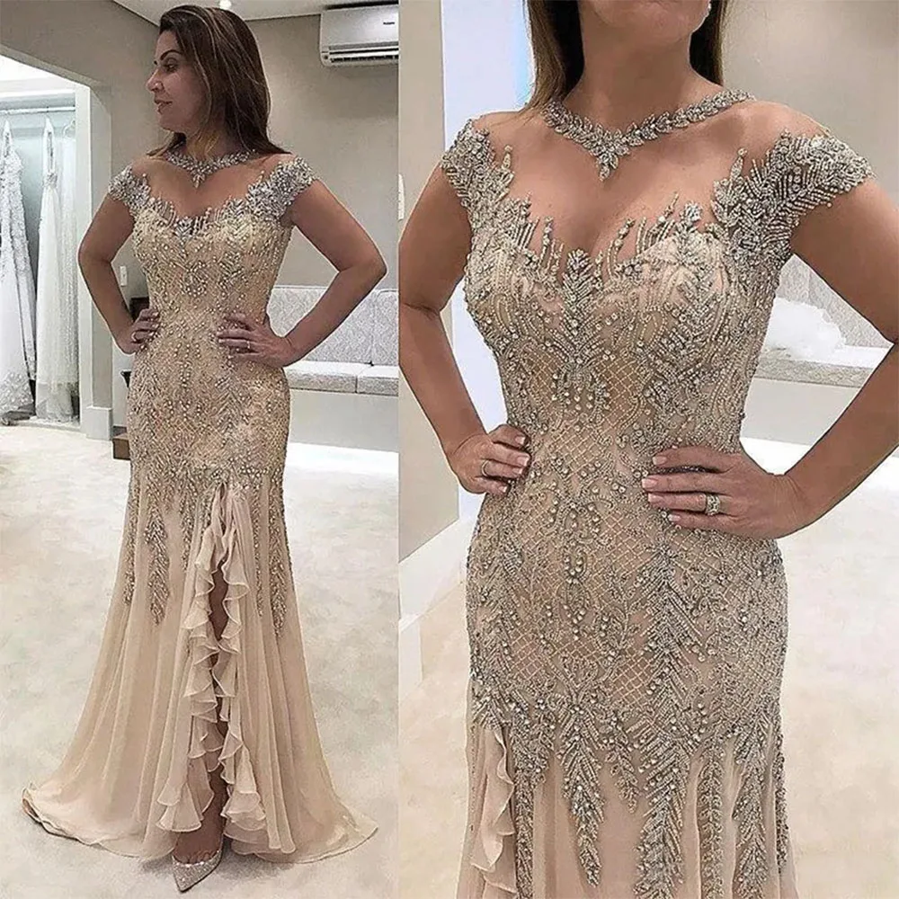 Luxury Sheer Neck Mermaid Evening Dresses Beadings Sequined High Side Split Prom Gowns Elegant Formal Dresses Evening Wear Party
Luxury Sheer Neck Mermaid Evening Dresses Beadings Sequined High Side Split Prom Gowns Elegant Formal Dresses Evening Wear Party
