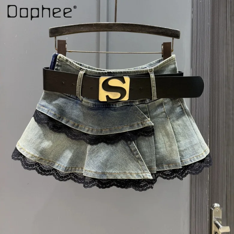 Fashion Lace Stitching Denim Miniskirt Women's 2025 Spring and Summer Retro Spice Girl A-word Skirt Trendy Brand Mini Skirt
Fashion Lace Stitching Denim Miniskirt Women's 2025 Spring and Summer Retro Spice Girl A-word Skirt Trendy Brand Mini Skirt