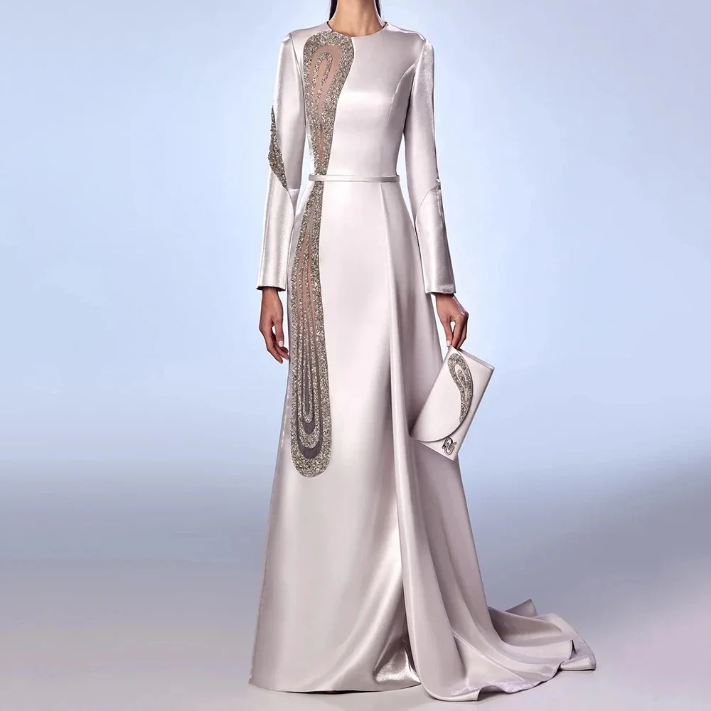 Women's Mermaid Evening Dresses Floor-length O-neck Full Sleeve Prom Gown Fashion Crystal Simple Draped Customized Gowns
Women's Mermaid Evening Dresses Floor-length O-neck Full Sleeve Prom Gown Fashion Crystal Simple Draped Customized Gowns
