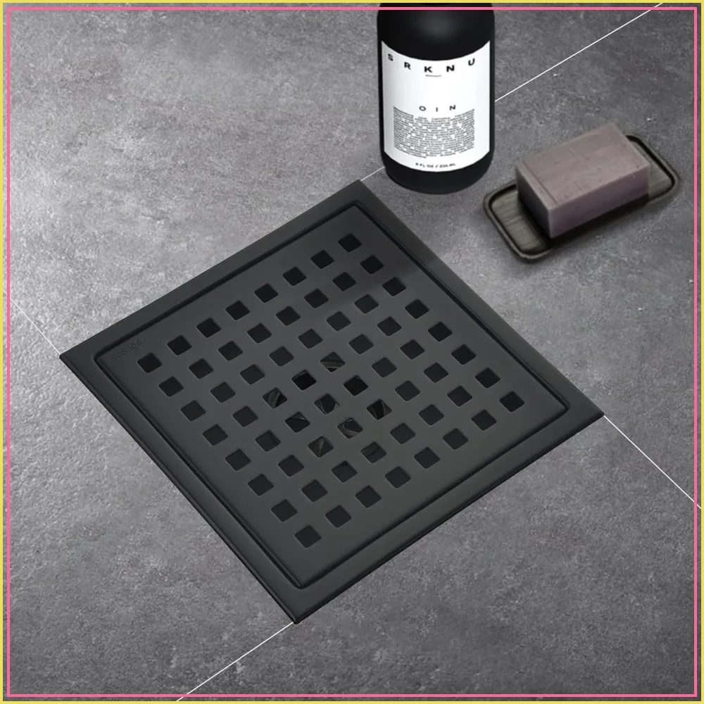 6 Inch Square Shower Drain with Flange, Matte Black, Quadrato Pattern Grate, Removable, Food-Grade SUS 304 Stainless Steel, Hair Strainer
6 Inch Square Shower Drain with Flange, Matte Black, Quadrato Pattern Grate, Removable, Food-Grade SUS 304 Stainless Steel, Hair Strainer