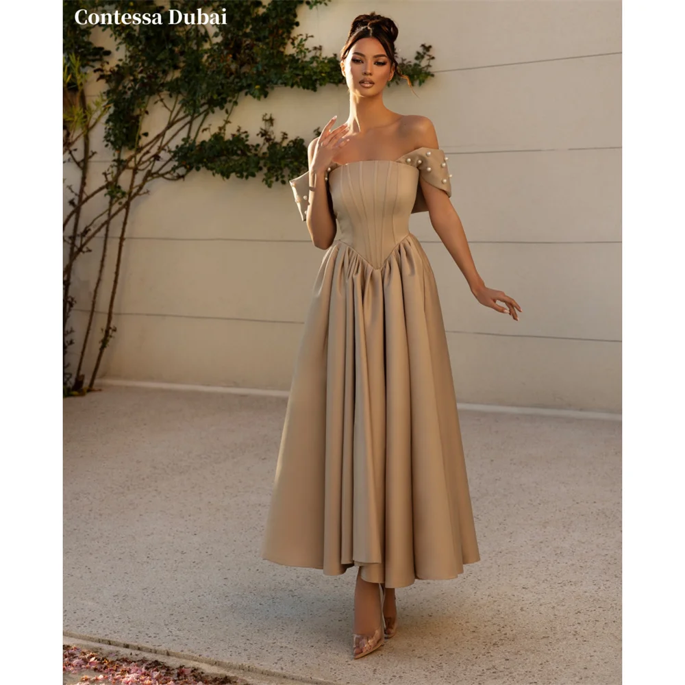 Contessa Custom Champagne Off Shoulder Evening Dress Pearl Corset Prom Dresses Satin Vestidos De Noche Formal Evening
Contessa Custom Champagne Off Shoulder Evening Dress Pearl Corset Prom Dresses Satin Vestidos De Noche Formal Evening