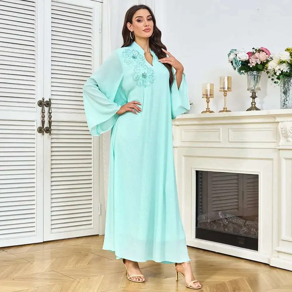 Style Ethnic Rhinestone Dress Long Sleeve Small V-neck Beaded Appliqué Loose Long Dress Party Evening Gown Robe Islam Elegant
Style Ethnic Rhinestone Dress Long Sleeve Small V-neck Beaded Appliqué Loose Long Dress Party Evening Gown Robe Islam Elegant