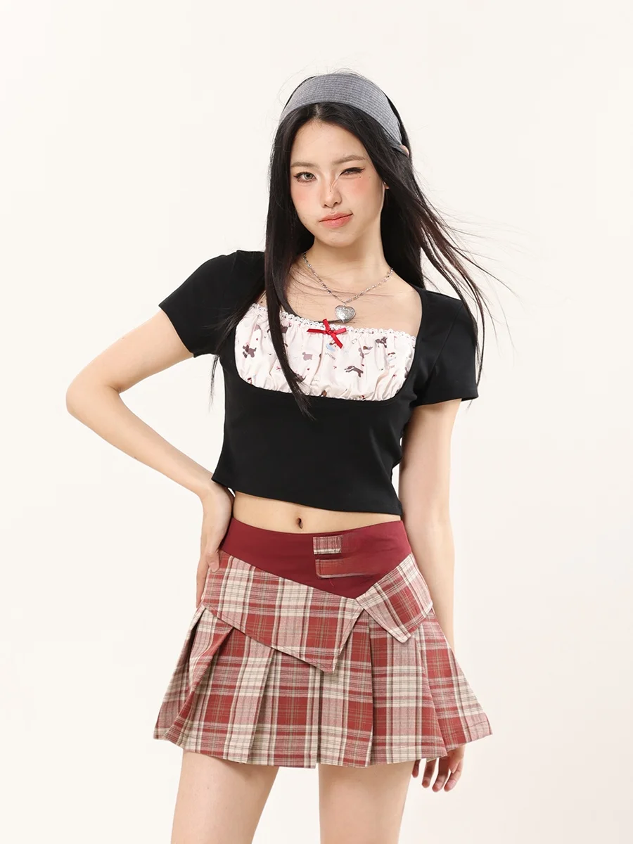 Summer New Style Women's Lace Splice Short Sleeve Square Collar T-Shirt Slimming Fake Two-Piece Low-Cut Streetwear Top
Summer New Style Women's Lace Splice Short Sleeve Square Collar T-Shirt Slimming Fake Two-Piece Low-Cut Streetwear Top