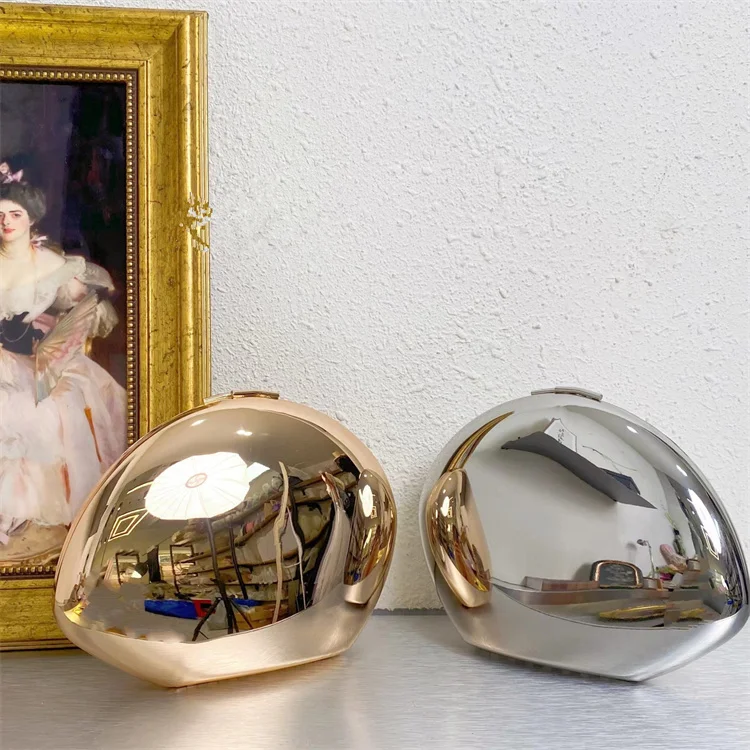 Golden acrylic shiny metal egg box clutch handbag luxury shiny surface shell banquet purse crossbody bag
Golden acrylic shiny metal egg box clutch handbag luxury shiny surface shell banquet purse crossbody bag