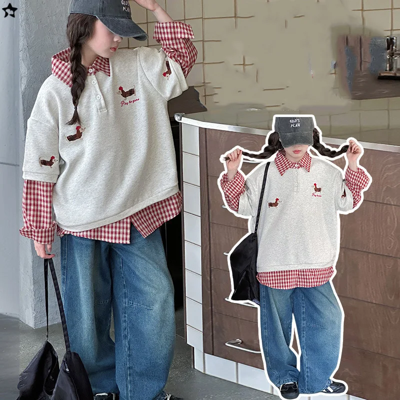 Children Girl Autumn 2pcs Set Cartoon Embroidery Patchwork Sweatshirt+Elastic Waist Denim Pant Kids Girls Outfit 4-14Y Girl Suit
Children Girl Autumn 2pcs Set Cartoon Embroidery Patchwork Sweatshirt+Elastic Waist Denim Pant Kids Girls Outfit 4-14Y Girl Suit