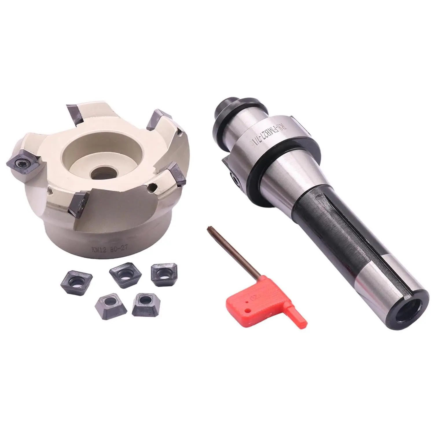 R8 FMB27 Arbor and 3.15"/80mm Cutting Diameter 5-Flute KM12 80-27-5T Shell Cutter with 10Pcs SEKT1204 Carbide Inserts
R8 FMB27 Arbor and 3.15"/80mm Cutting Diameter 5-Flute KM12 80-27-5T Shell Cutter with 10Pcs SEKT1204 Carbide Inserts