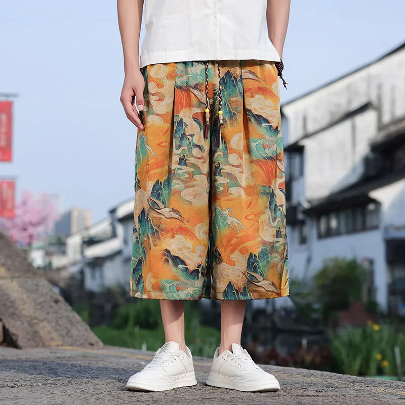 Men Dragon Crane Print Wide Leg Pants Elastic Waist Drawstring Oversized Loose Fit Summer Casual Chinese Style Cropped Trousers
Men Dragon Crane Print Wide Leg Pants Elastic Waist Drawstring Oversized Loose Fit Summer Casual Chinese Style Cropped Trousers