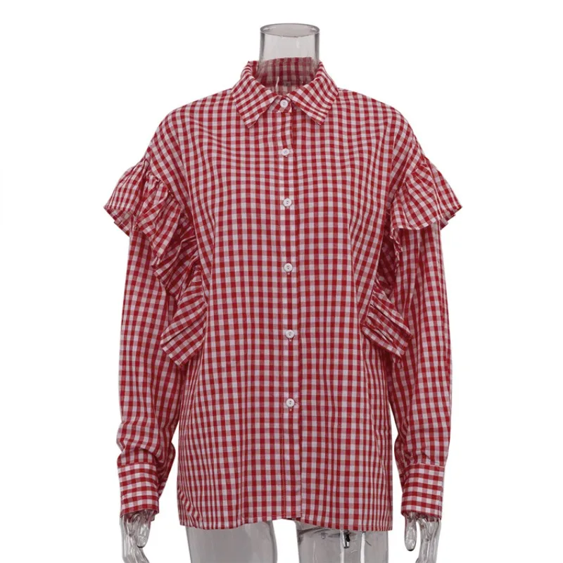 2026 Spring and Summer Plaid Women's Shirt Design Sense Ruffle Edge Lapel Long-sleeved Cardigan Casual Top
2026 Spring and Summer Plaid Women's Shirt Design Sense Ruffle Edge Lapel Long-sleeved Cardigan Casual Top
