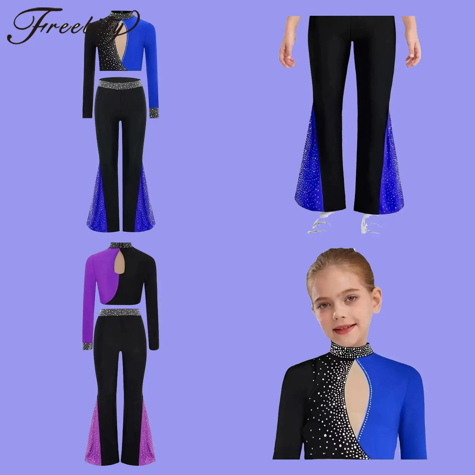 Kids Girls Modern Lyrical Dance Costume Suits Figure Skating Dancewear Sets Color Block Rhinestones Crop Top + Bell-Bottom Pants
Kids Girls Modern Lyrical Dance Costume Suits Figure Skating Dancewear Sets Color Block Rhinestones Crop Top + Bell-Bottom Pants