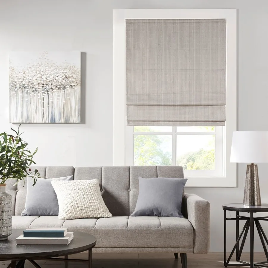 Basketweave Room Darkening Cordless Roman Shade for living room, woven polyester fabric, charcoal gray, cordless safety and smo
Basketweave Room Darkening Cordless Roman Shade for living room, woven polyester fabric, charcoal gray, cordless safety and smo