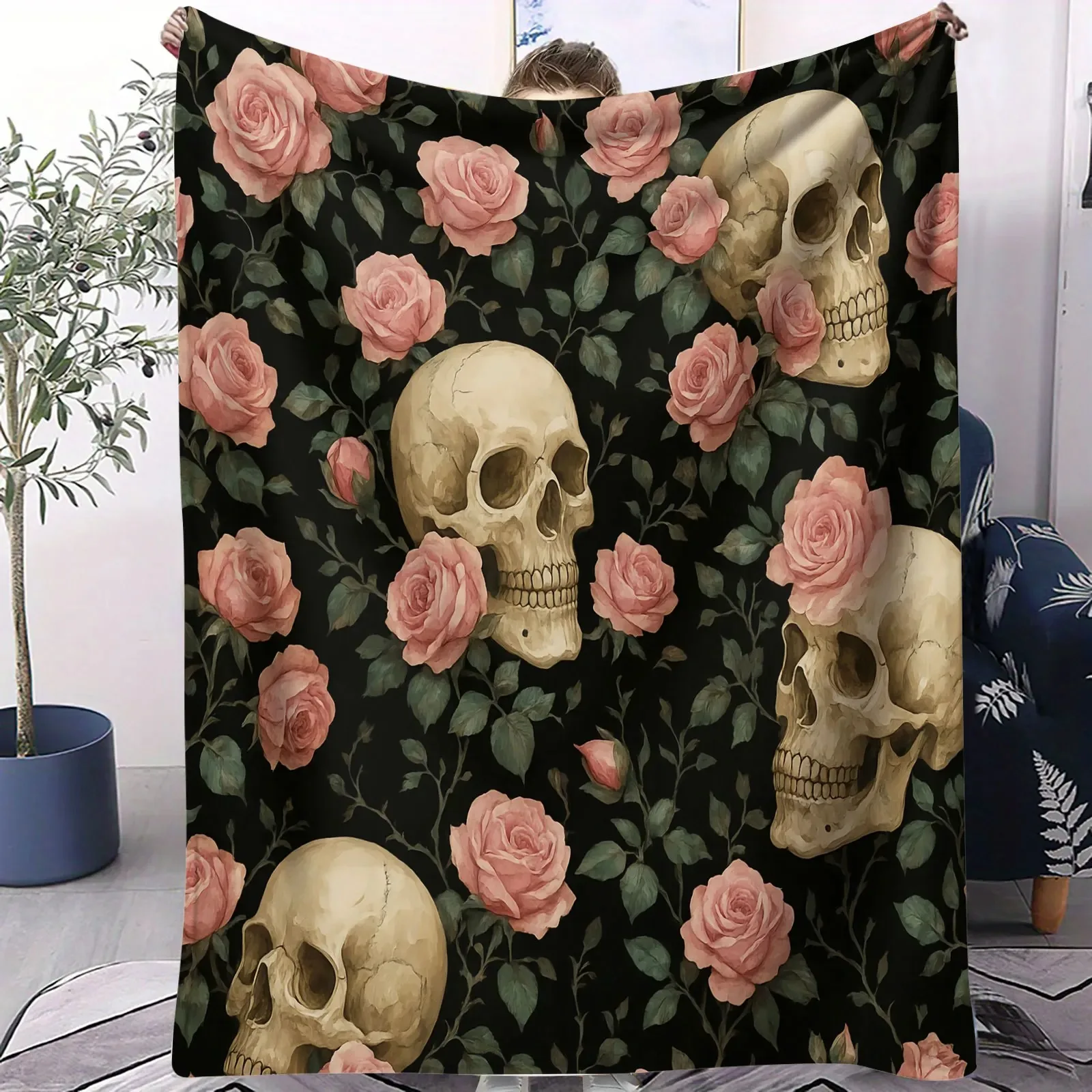 Gothic Pink Rose Skull Nap Blanket, Dark Romantic Air Conditioning Blanket for Home Decor, Soft Alternative Style Blanket
Gothic Pink Rose Skull Nap Blanket, Dark Romantic Air Conditioning Blanket for Home Decor, Soft Alternative Style Blanket
