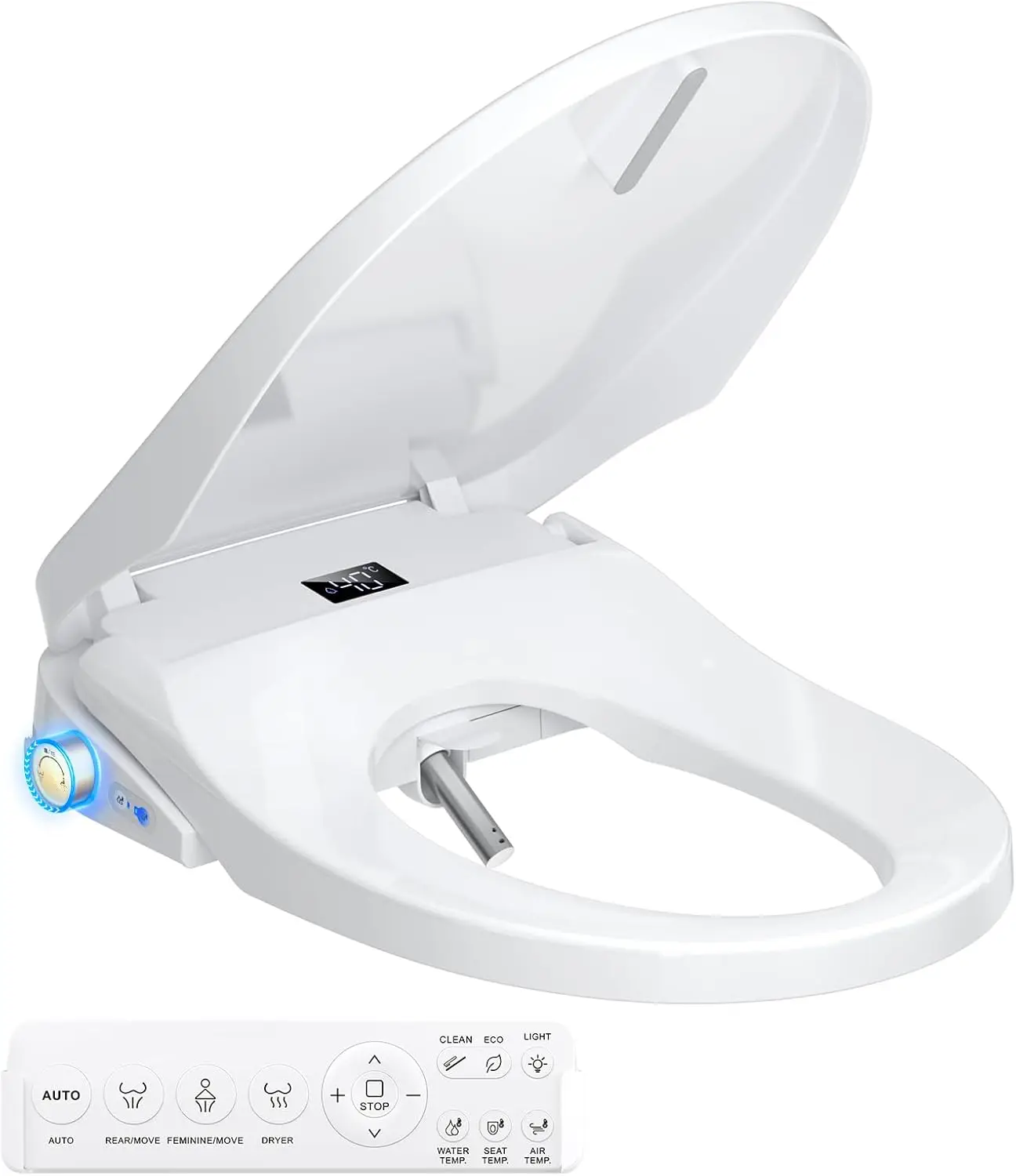 Smart Heated Bidet Toilet Seat, Warm Water Wash & Dryer, Night Light, Soft Close, Elongated White
Smart Heated Bidet Toilet Seat, Warm Water Wash & Dryer, Night Light, Soft Close, Elongated White