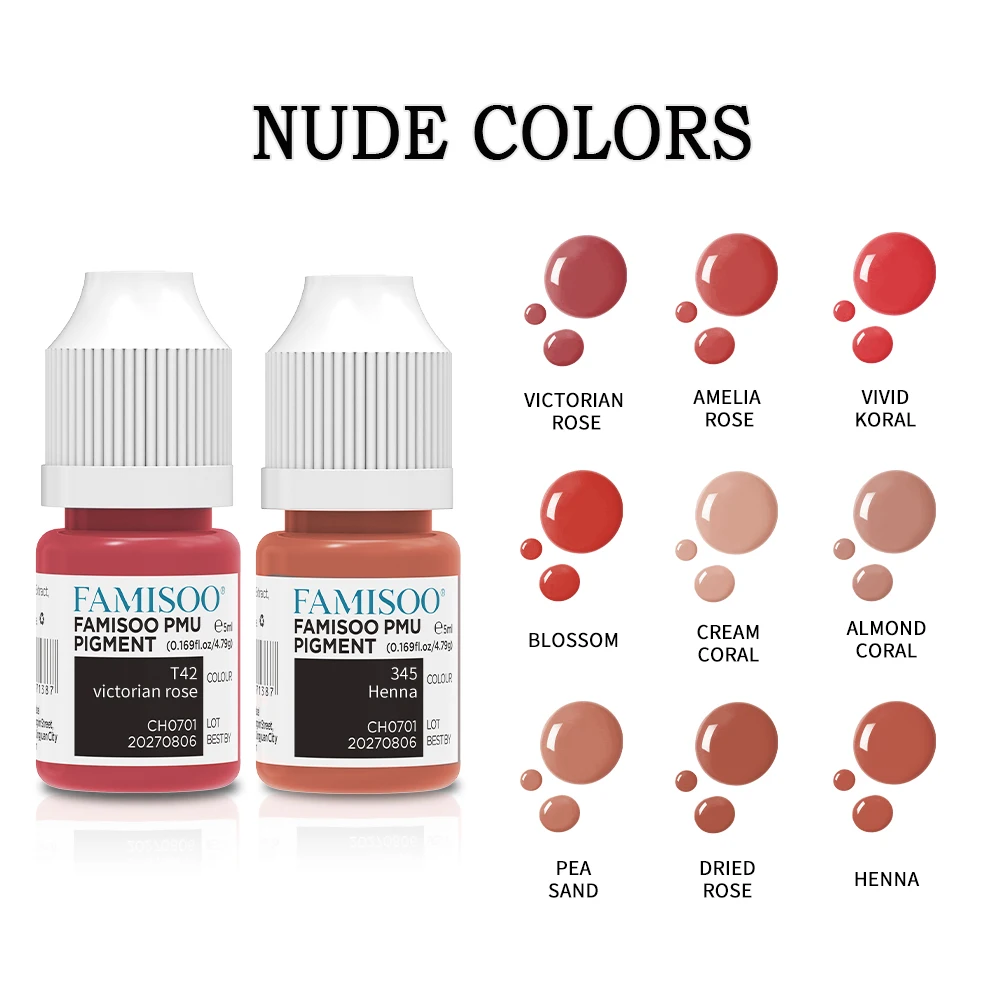 FAMISOO 5 мл профессиональный пигмент для перманентного макияжа для губ, татуировки, пигмент для микроблейдинга, чернила для губ, принадлежности для татуировки 0,1 унции
FAMISOO 5 мл профессиональный пигмент для перманентного макияжа для губ, татуировки, пигмент для микроблейдинга, чернила для губ, принадлежности для татуировки 0,1 унции