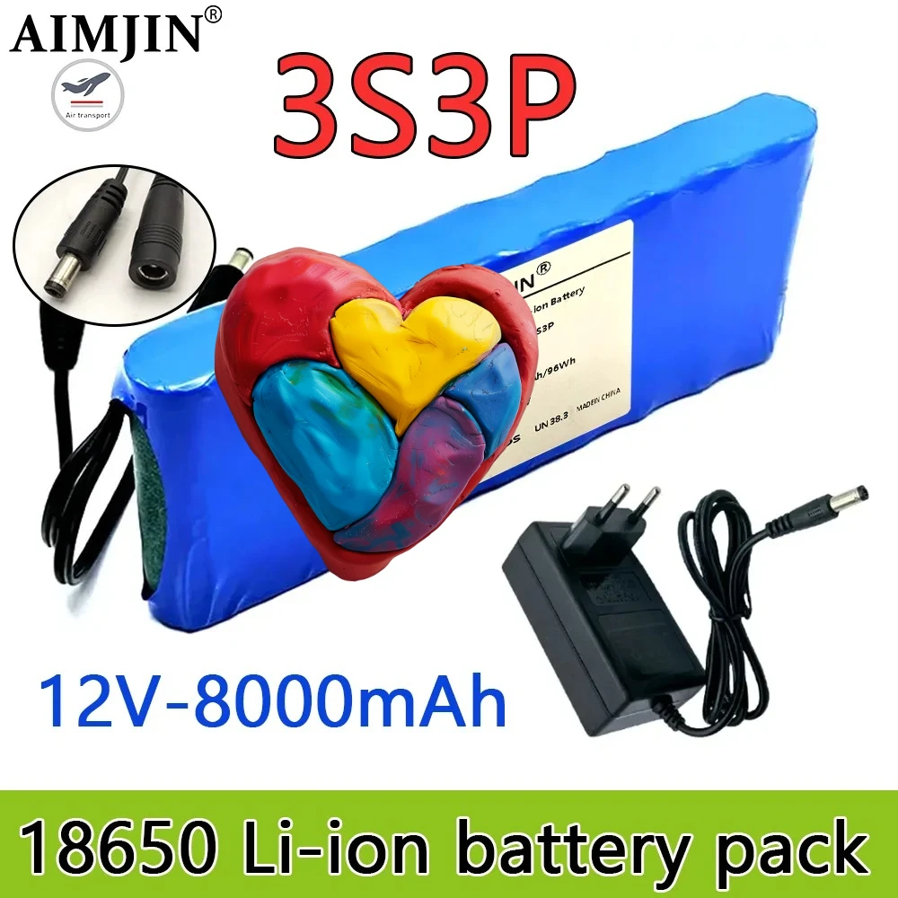 Ultra Large Capacity Rechargeable Battery 3S3P 12V Battery Pack 18650 Lithium-ion 12V 8000mAh with BMS+charger
Ultra Large Capacity Rechargeable Battery 3S3P 12V Battery Pack 18650 Lithium-ion 12V 8000mAh with BMS+charger