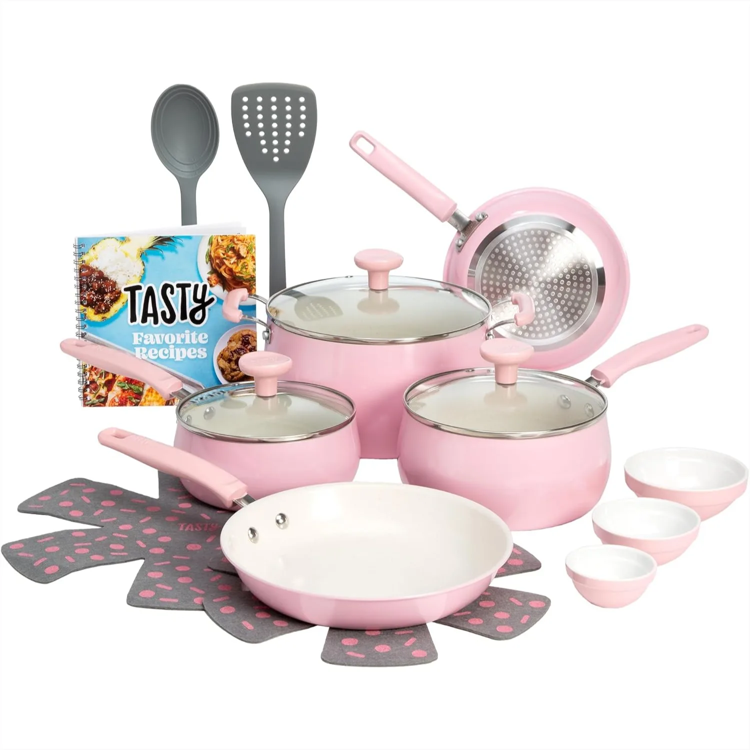 16-Piece Ceramic Non-Stick Cookware Set with Tempered Glass Lids, Dishwasher Safe, Pink
16-Piece Ceramic Non-Stick Cookware Set with Tempered Glass Lids, Dishwasher Safe, Pink
