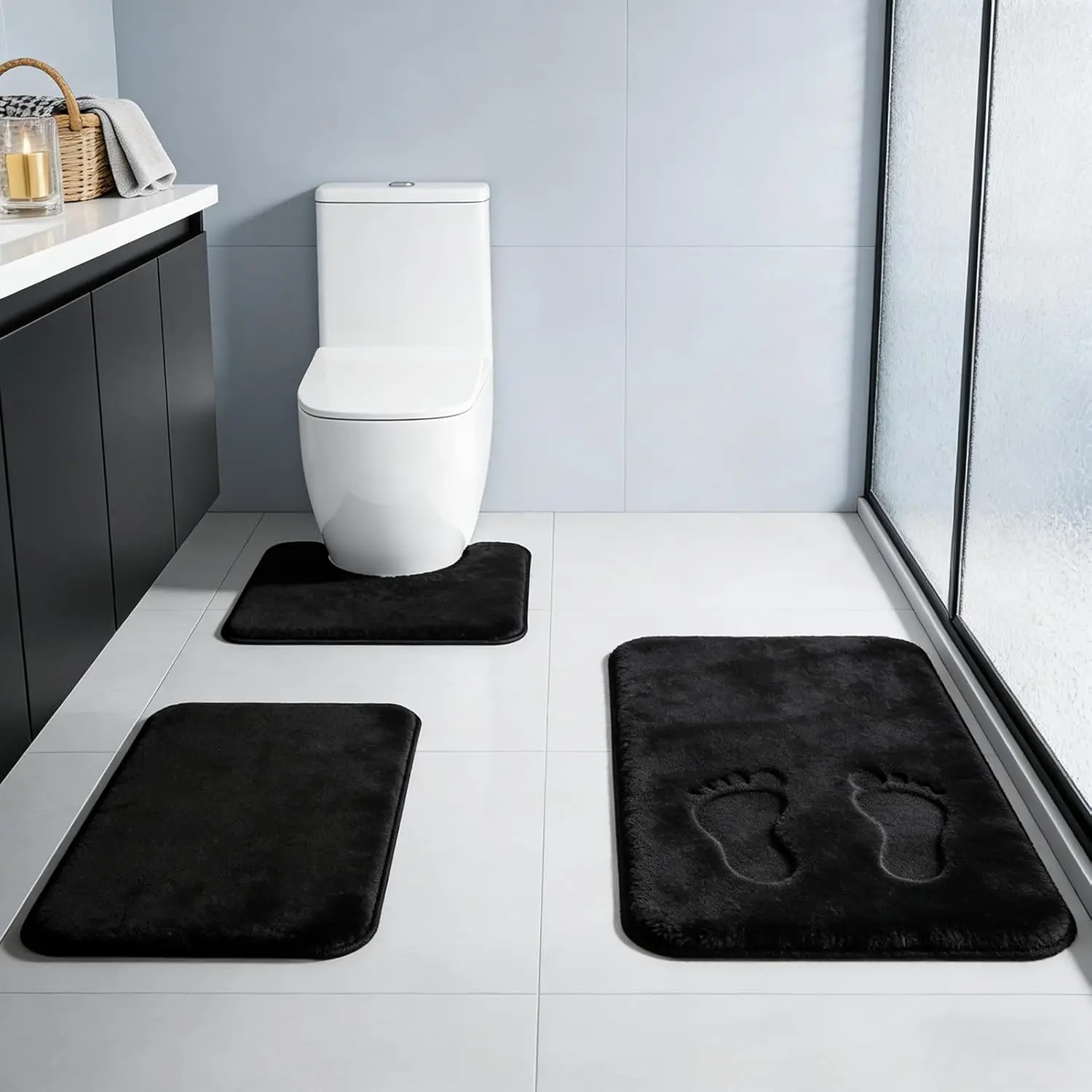 Black Memory Foam Bathroom Rug Set 3 Piece Non-Slip Water Absorbent Bath Mats Machine Washable
Black Memory Foam Bathroom Rug Set 3 Piece Non-Slip Water Absorbent Bath Mats Machine Washable