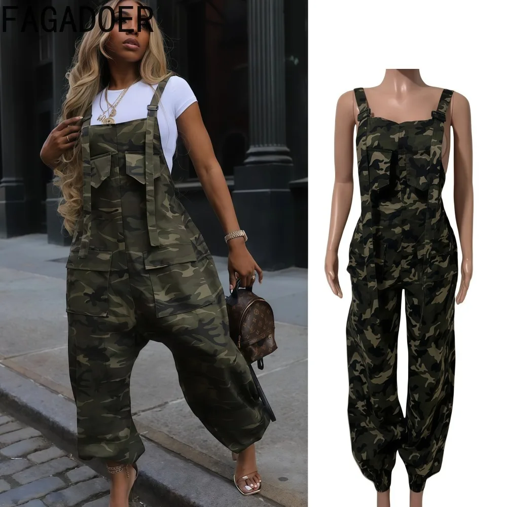 FAGADOER Casual Camouflage Loose Jumpsuits Women Spaghetti Strap Cargo Pocket Patchwork Rompers Female Y2k Streetwear Overalls
FAGADOER Casual Camouflage Loose Jumpsuits Women Spaghetti Strap Cargo Pocket Patchwork Rompers Female Y2k Streetwear Overalls