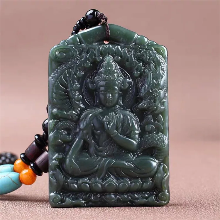 Natural high-quality Hotan Jade pendant Seiko carved cyan dragon Guanyin pendant jade pendant necklace peace
Natural high-quality Hotan Jade pendant Seiko carved cyan dragon Guanyin pendant jade pendant necklace peace