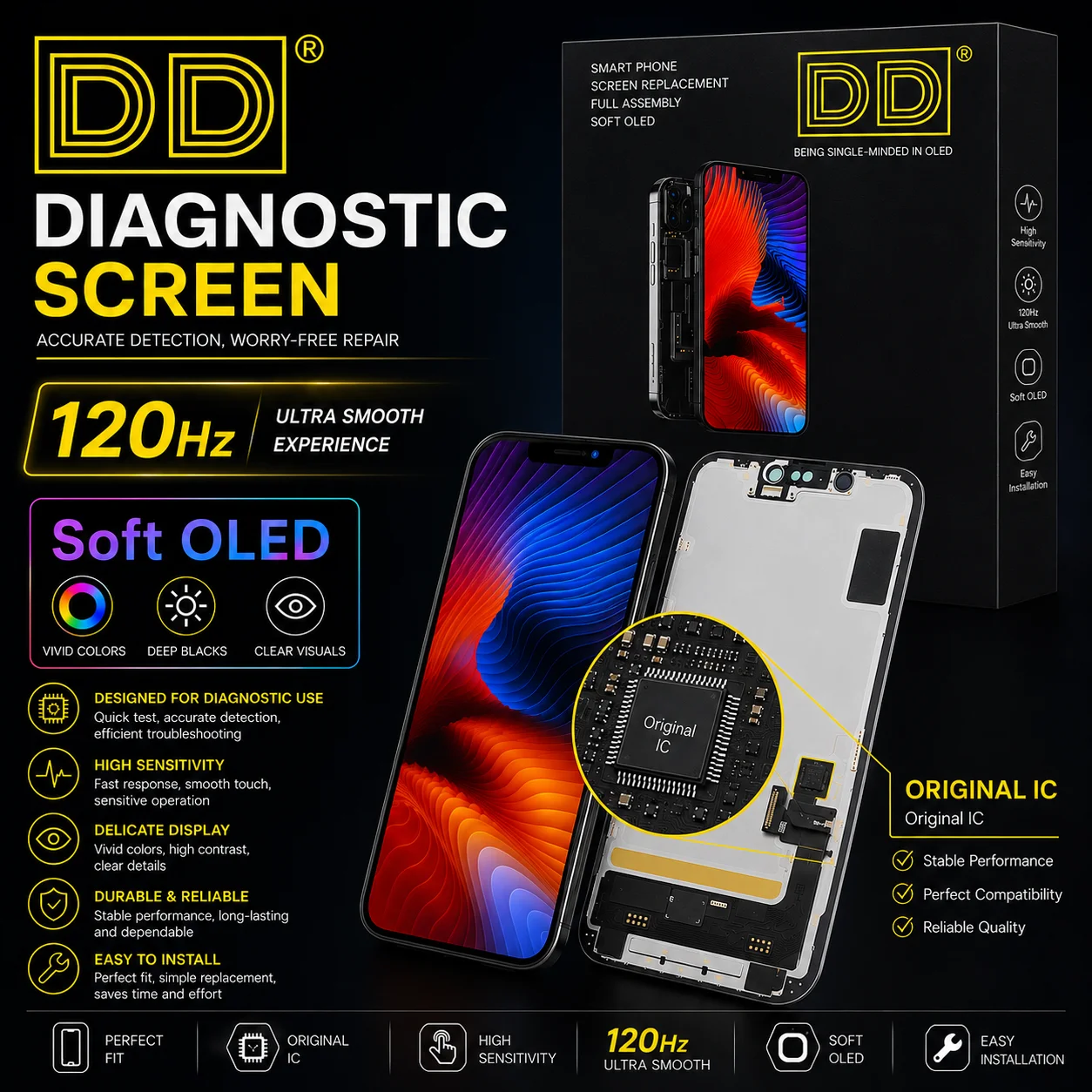 DD OLED Screen Replacement Diagnostic Grade, Shows "Used" Status for iPhone 13 14 Pro 15 Pro 16 Pro Max
DD OLED Screen Replacement Diagnostic Grade, Shows "Used" Status for iPhone 13 14 Pro 15 Pro 16 Pro Max