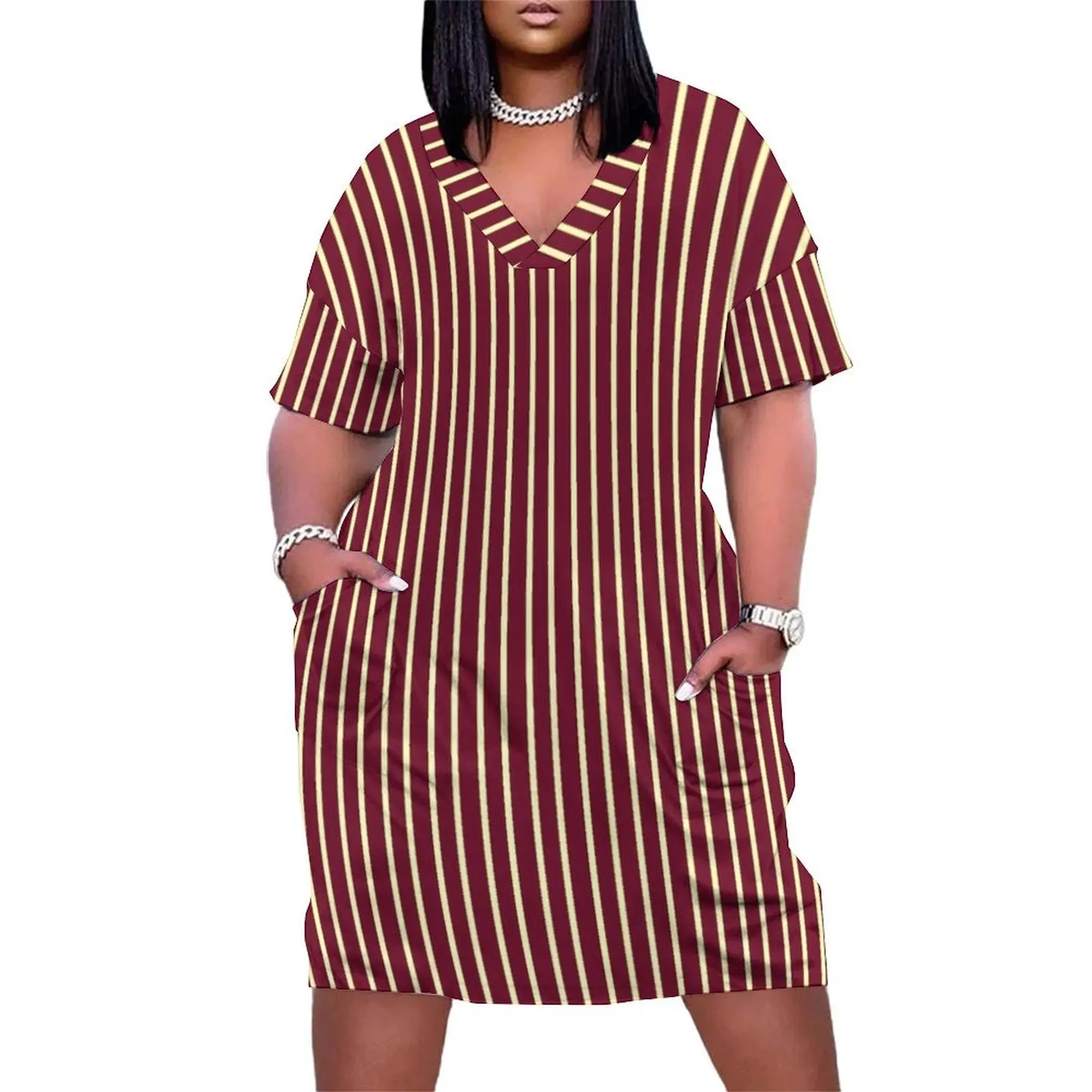 Abstract Pattern Maroon And Yellow Vertical Striped Loose Pocket Dress summer clothes for women dress for women summer dress
Abstract Pattern Maroon And Yellow Vertical Striped Loose Pocket Dress summer clothes for women dress for women summer dress