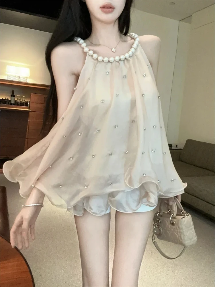 Женская сетчатая блузка с лямкой на шее Sweet Diamonds, лето 2022, свободные топы без рукавов с рюшами Y2k, модная универсальная рубашка
Женская сетчатая блузка с лямкой на шее Sweet Diamonds, лето 2022, свободные топы без рукавов с рюшами Y2k, модная универсальная рубашка