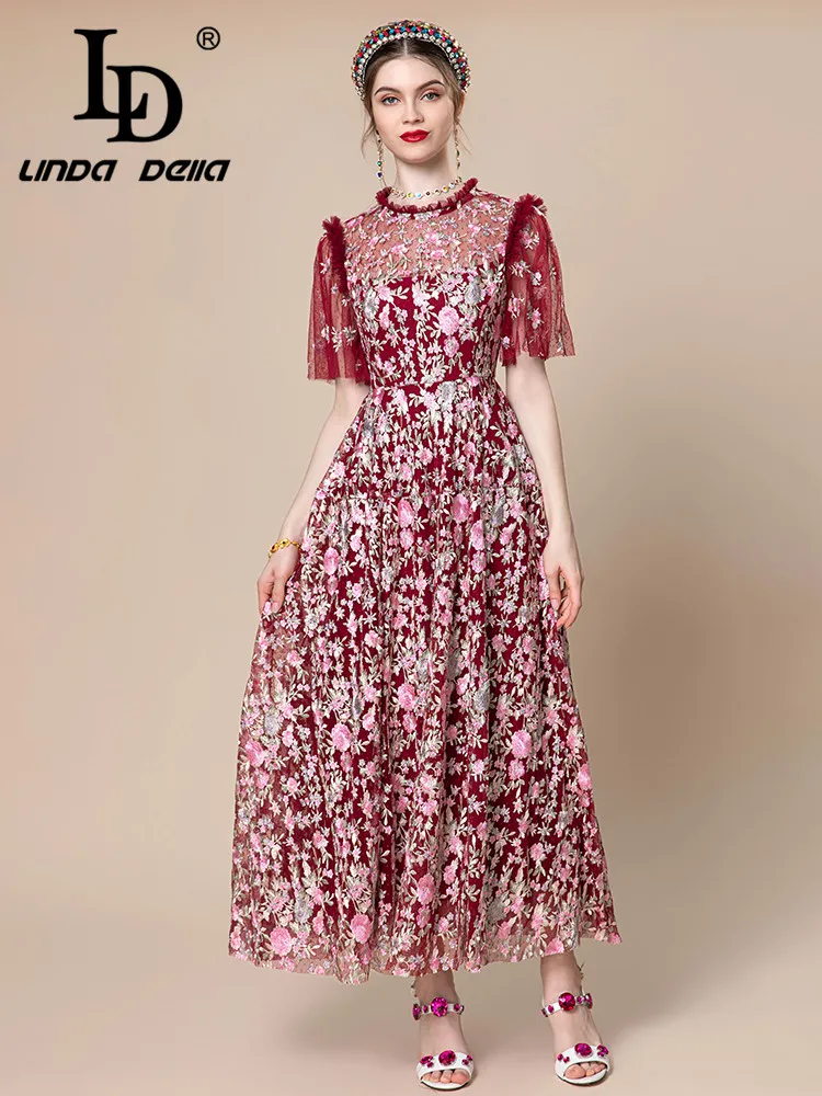 LD LINDA DELLA 2024 Summer Fashion Luxury Dress Women's Round Neck Lace Embroidery Splice Slim Fit Draped Party Long Dress
LD LINDA DELLA 2024 Summer Fashion Luxury Dress Women's Round Neck Lace Embroidery Splice Slim Fit Draped Party Long Dress