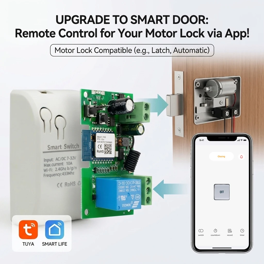 WiFi Smart Motor Lock Door Opener Tuya Remote Control Switch Electronic Motorized Lock Auto RF Receiver Controller Alexa Work
WiFi Smart Motor Lock Door Opener Tuya Remote Control Switch Electronic Motorized Lock Auto RF Receiver Controller Alexa Work