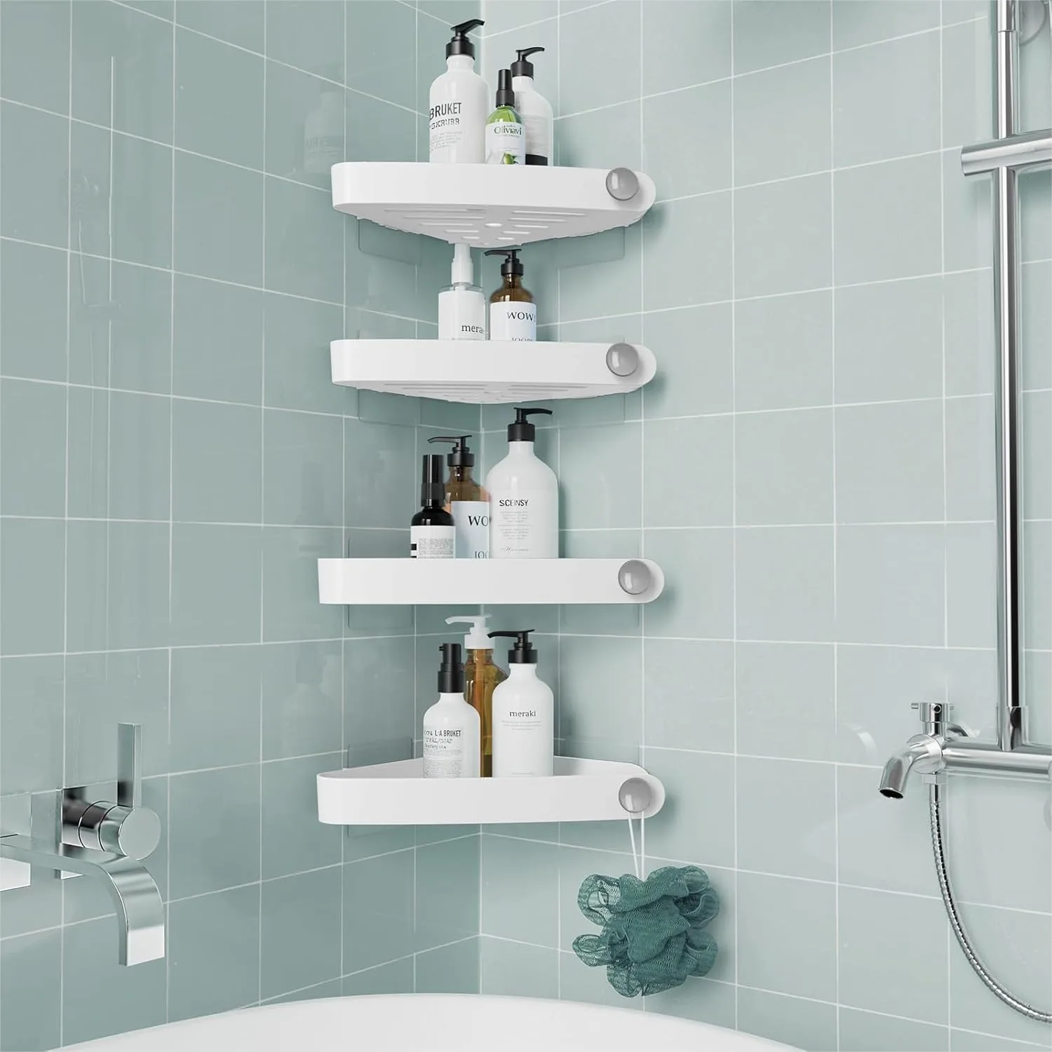 Plastic Shower Caddy Corner for 90° Only, 4 Pack Adhesive Corner Shelves for Bathroom Organizers and Storage, White
Plastic Shower Caddy Corner for 90° Only, 4 Pack Adhesive Corner Shelves for Bathroom Organizers and Storage, White