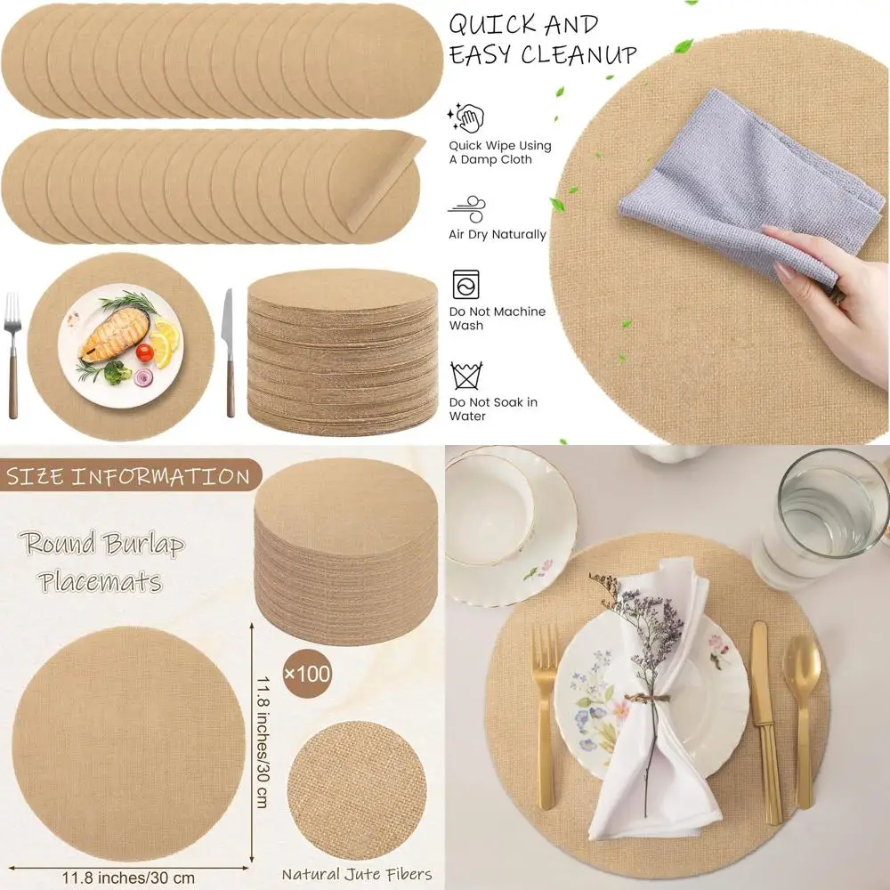 100 Pack 11.8 Inch Round Natural Jute Placemats, Reusable Burlap Table Mats for Rustic Dining & Weddings
100 Pack 11.8 Inch Round Natural Jute Placemats, Reusable Burlap Table Mats for Rustic Dining & Weddings