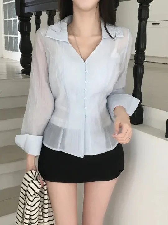 Chic Anti-Aging Vintage Design Long Sleeve Single Button Shirt Women's Top Korean Style Elegant Folded Hemline Spring 2026
Chic Anti-Aging Vintage Design Long Sleeve Single Button Shirt Women's Top Korean Style Elegant Folded Hemline Spring 2026