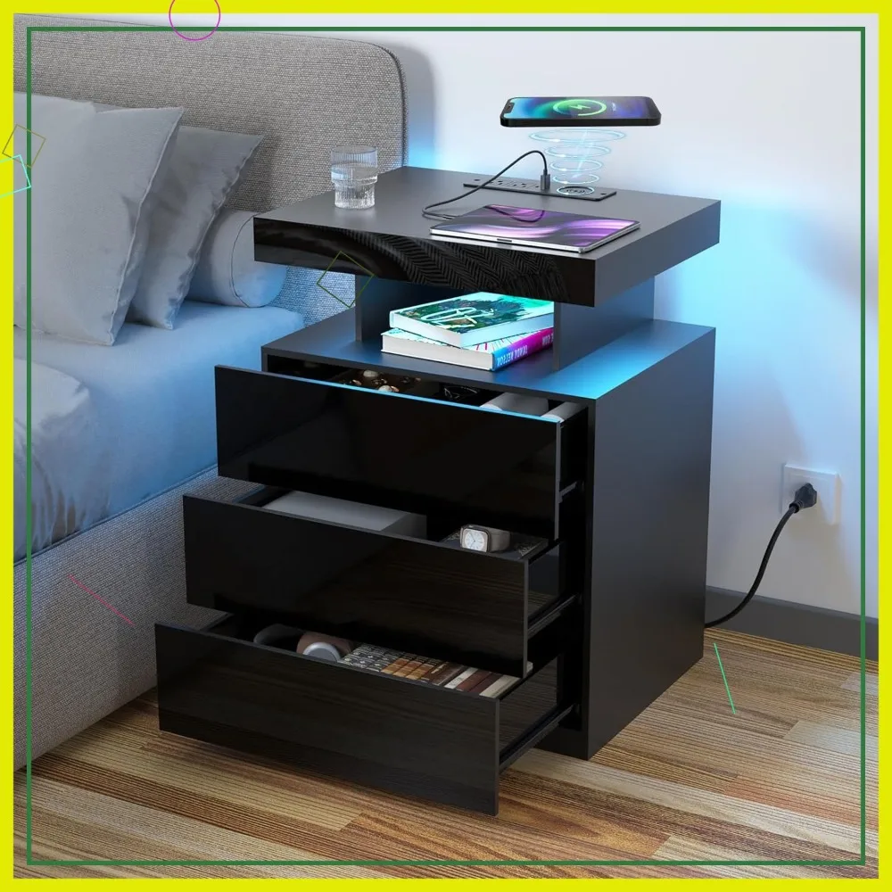 Wireless Charging LED Nightstand with 3 Drawers, RGB Lights & USB Ports, Modern Bedside Table for Bedroom
Wireless Charging LED Nightstand with 3 Drawers, RGB Lights & USB Ports, Modern Bedside Table for Bedroom