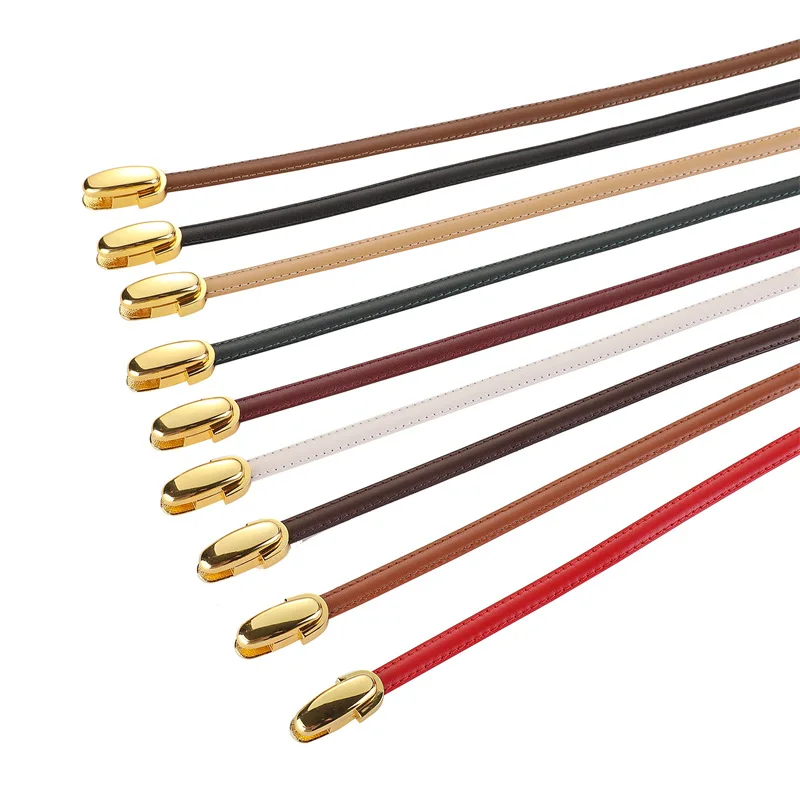 Ladies' leather gold alloy buckle casual leather thin belt buckle summer fashionable decorative belt
Ladies' leather gold alloy buckle casual leather thin belt buckle summer fashionable decorative belt