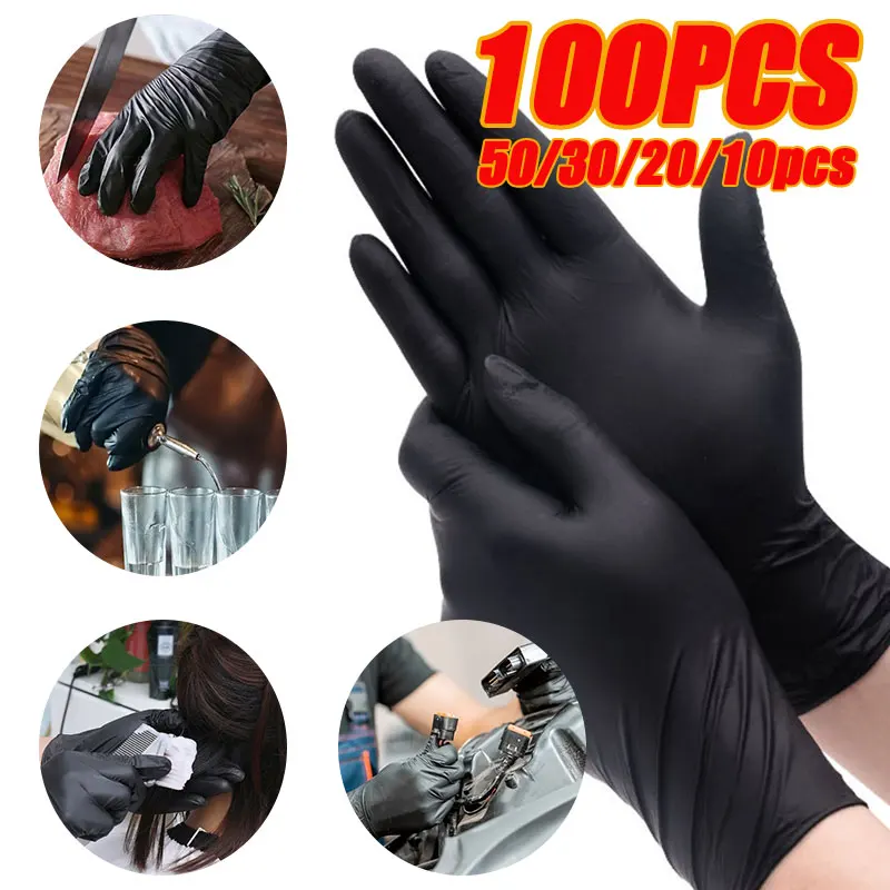 100/10PCS Disposable Black Nitrile Gloves Latex Waterproof Kitchen Gloves Durable Suitable for Processing Beauty Salon Family
100/10PCS Disposable Black Nitrile Gloves Latex Waterproof Kitchen Gloves Durable Suitable for Processing Beauty Salon Family