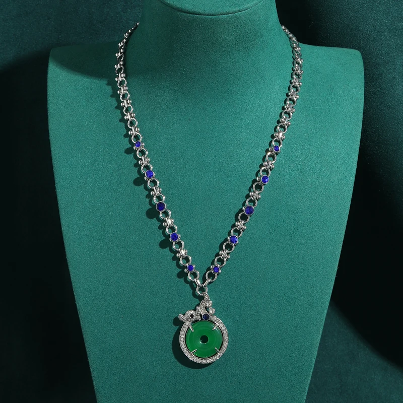 Silver Color Vintage Blue Glass Green Pendant Necklace Hanging Large Round Natural Stone High Brands Jewelry Luxury For Birthday
Silver Color Vintage Blue Glass Green Pendant Necklace Hanging Large Round Natural Stone High Brands Jewelry Luxury For Birthday