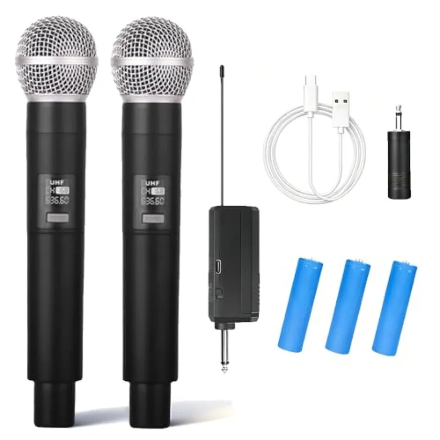 Professional Karaoke Microphone Set, Dual Vocal Pickup, Easy Setup, USB Rechargeable, LED Display, Compatible with Karaoke Mach