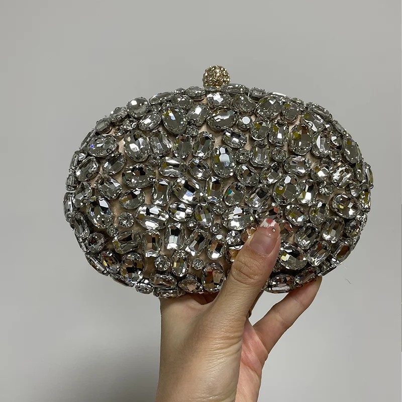 Rhinestone Diamond Evening Bags Handmade Embroidered Diamond Clutch Bag Glass Stone Goose Egg-shaped Luxury Women's Clutch Bag
Rhinestone Diamond Evening Bags Handmade Embroidered Diamond Clutch Bag Glass Stone Goose Egg-shaped Luxury Women's Clutch Bag