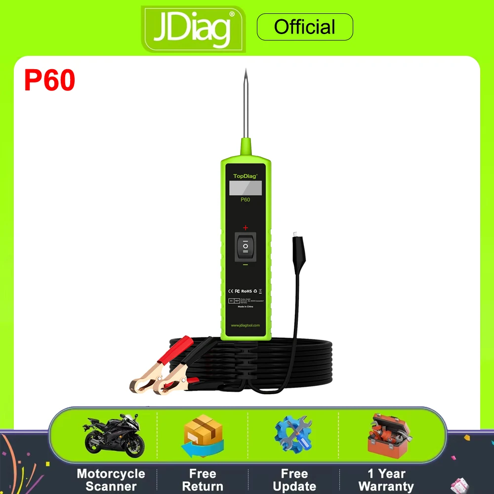 Topdiag P60 Car Electrical System Tester Automotive Power Circuit Probe Tester 12V 24V Battery Tester Auto Diagnostic Tool
Topdiag P60 Car Electrical System Tester Automotive Power Circuit Probe Tester 12V 24V Battery Tester Auto Diagnostic Tool