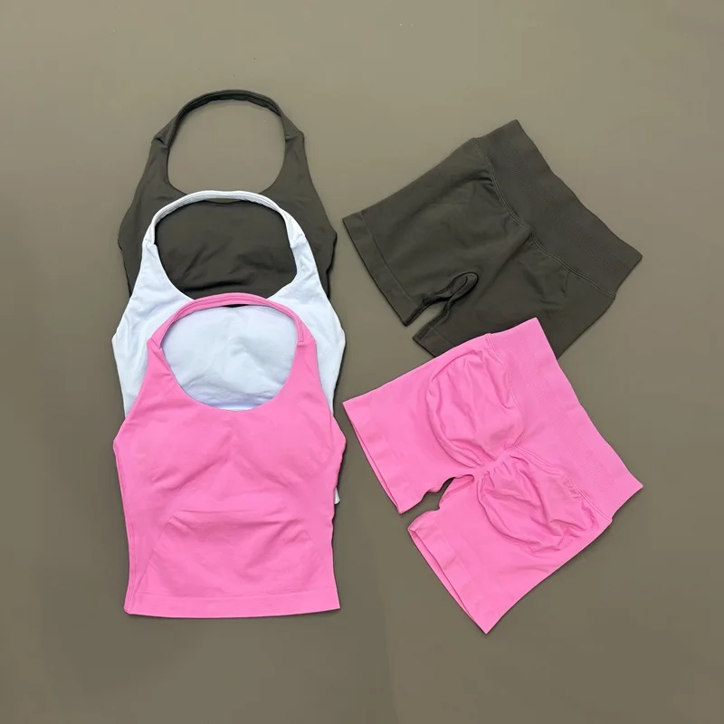 2 Pieces HISTELLO Sport Halter Strappy Top Set Women Seamless Yoga Shorts Hip Lifting Leggings Workout Gym Fitness Sports Sets
2 Pieces HISTELLO Sport Halter Strappy Top Set Women Seamless Yoga Shorts Hip Lifting Leggings Workout Gym Fitness Sports Sets