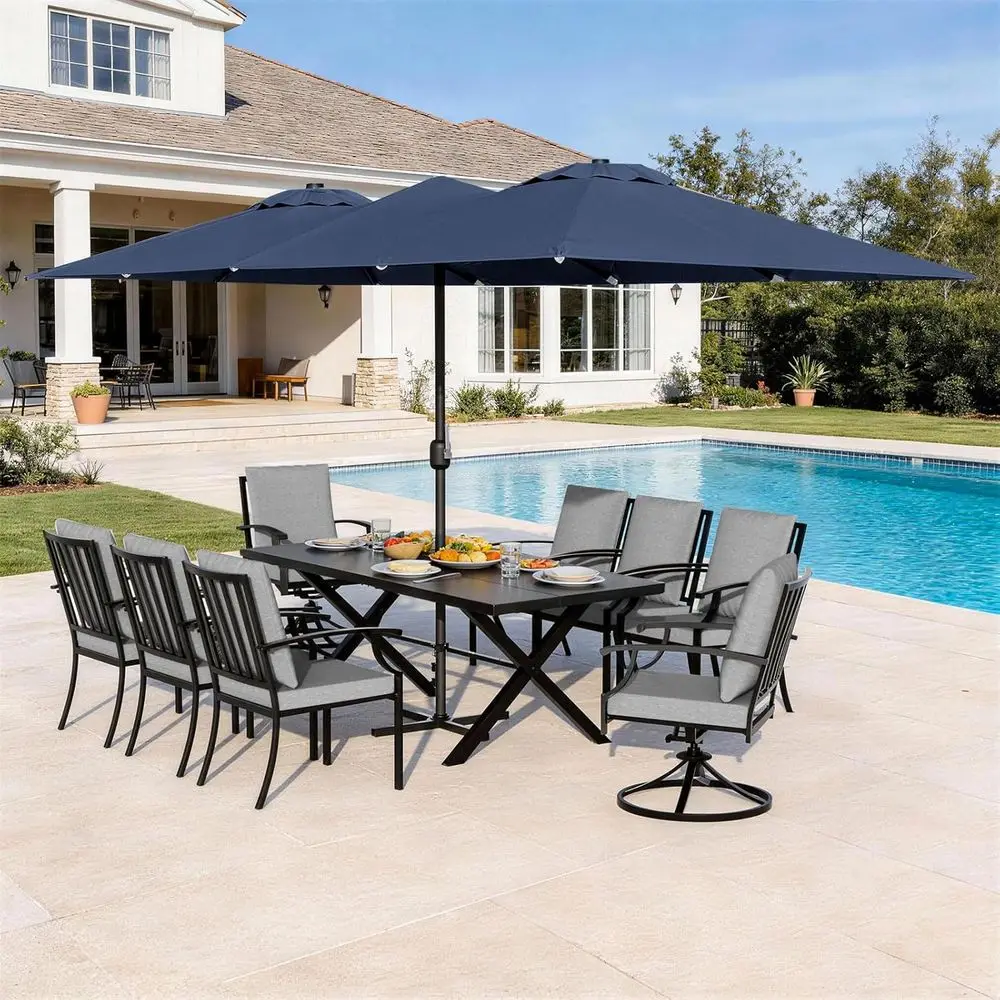 10 Piece Outdoor Dining Set or 8, Patio Table and Chairs Set with Umbrella, Metal Patio urniture Set with 2 Swivel Chairs, Outdo
10 Piece Outdoor Dining Set or 8, Patio Table and Chairs Set with Umbrella, Metal Patio urniture Set with 2 Swivel Chairs, Outdo