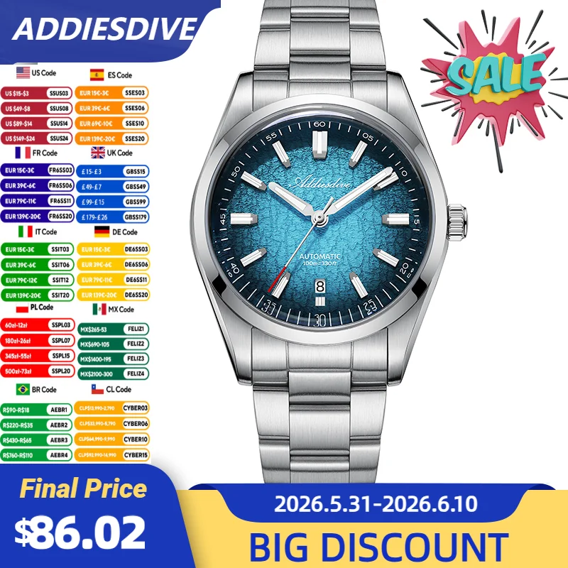 ADDIESDIVE New AD2531 Mechanical Watches 8215 Stainless Domed AR Coated Men's Watch BGW9 Luminous Waterproof Luxury Dress Watch
ADDIESDIVE New AD2531 Mechanical Watches 8215 Stainless Domed AR Coated Men's Watch BGW9 Luminous Waterproof Luxury Dress Watch