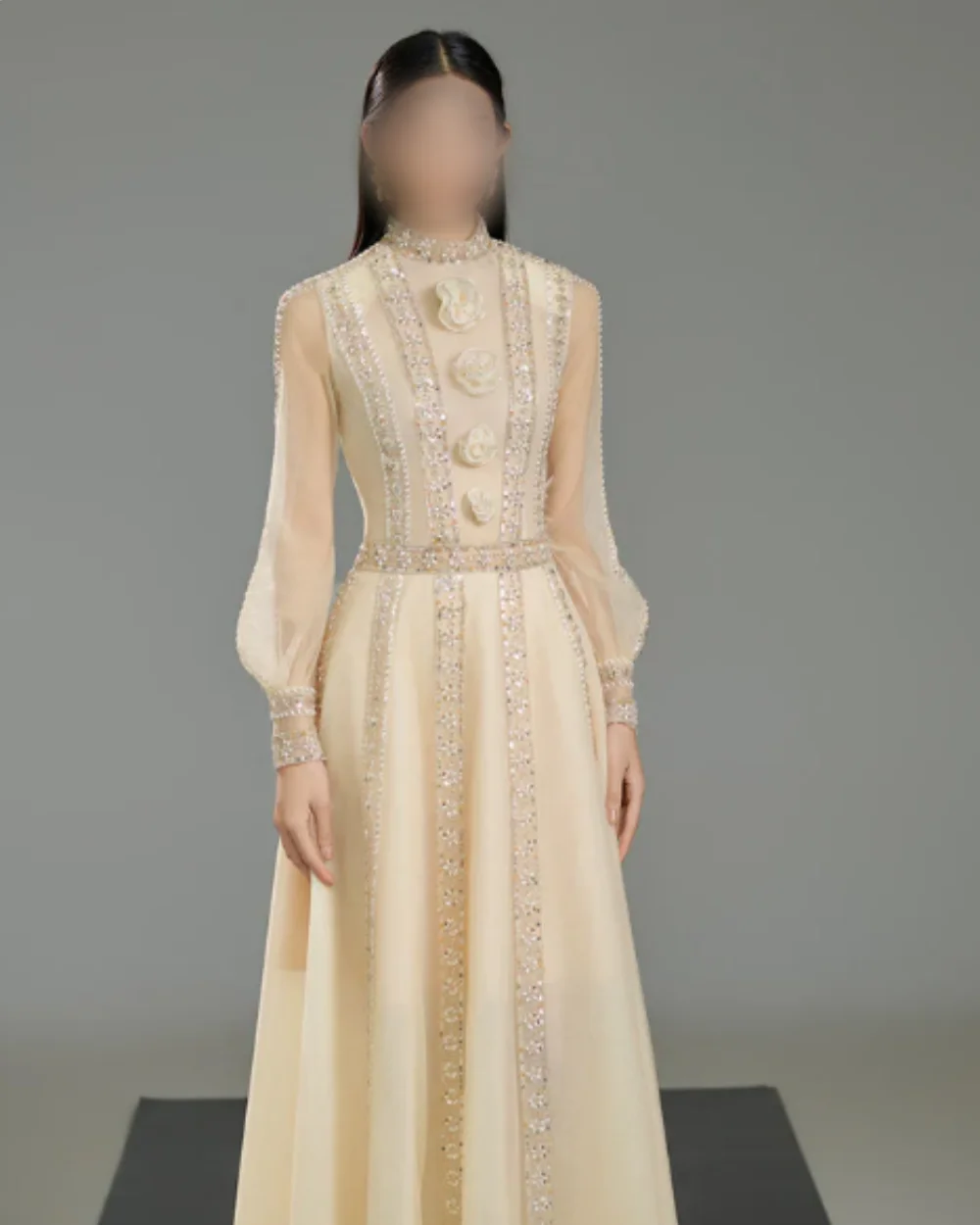 Customized Exquisite Women Chiffon Handmade Flower Rhinestone A-line Evening Dresses Formal High Collar Long Sleeves Party Gowns
Customized Exquisite Women Chiffon Handmade Flower Rhinestone A-line Evening Dresses Formal High Collar Long Sleeves Party Gowns