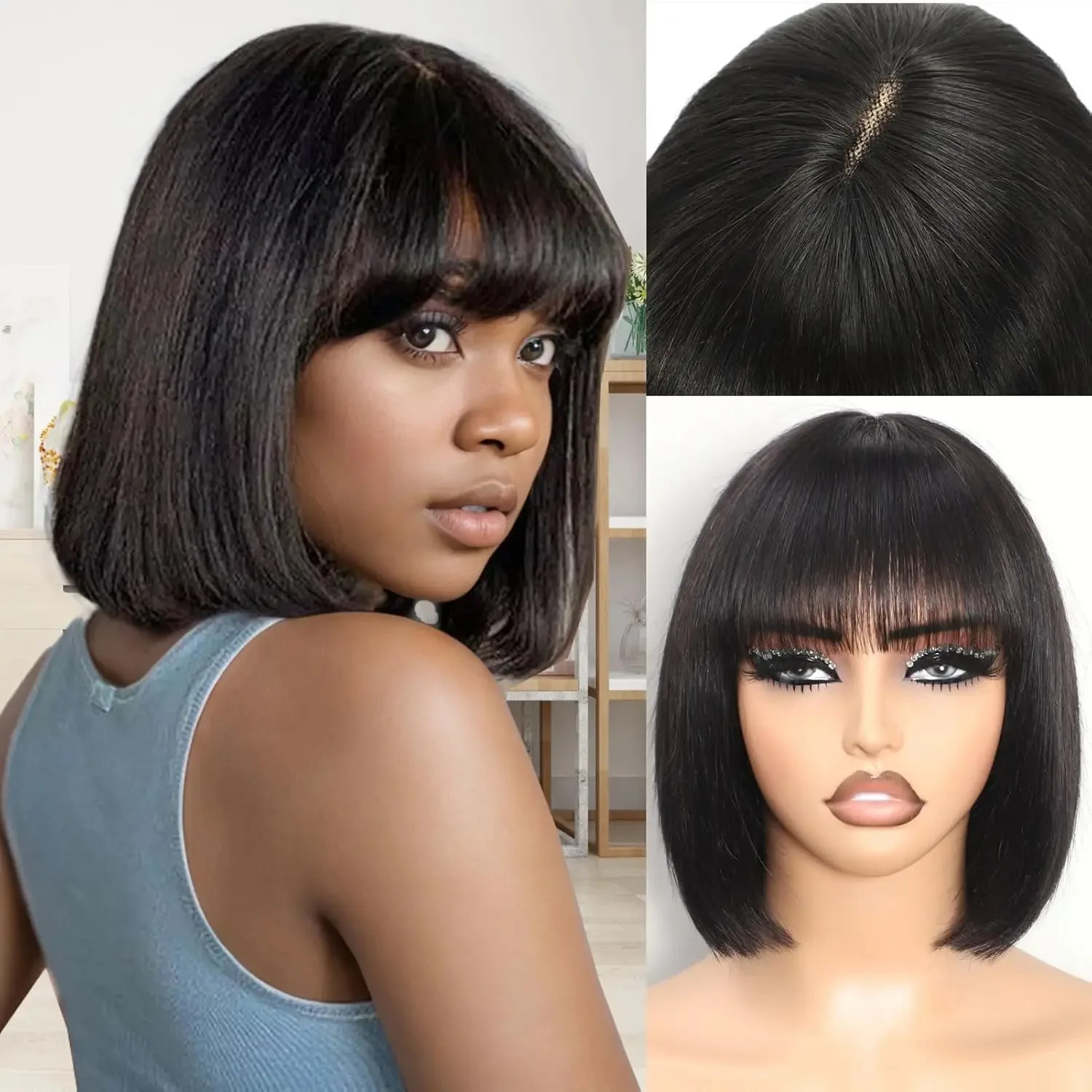 Short Straight Bob Wig with Bangs Human Hair Glueless 3x1 Realistic Scalp Lace Wigs Natural Black Bob Wig Human Hair With Bangs
Short Straight Bob Wig with Bangs Human Hair Glueless 3x1 Realistic Scalp Lace Wigs Natural Black Bob Wig Human Hair With Bangs