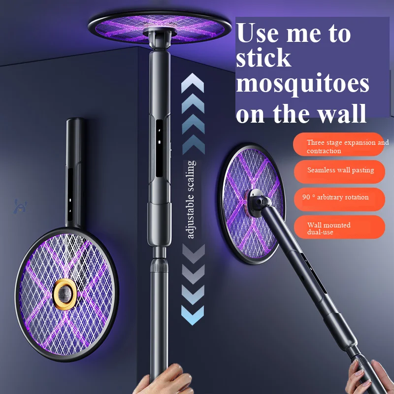 Retractable, foldable, rotatable, wall-mounted electric mosquito swatter with automatic mosquito lure and light
Retractable, foldable, rotatable, wall-mounted electric mosquito swatter with automatic mosquito lure and light