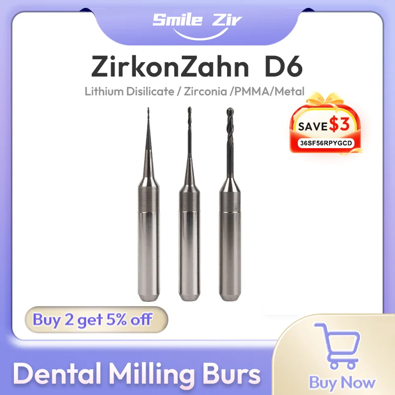 Zirkonzahn Dental Milling Burs D6 Diamond Coating Milling Cutter For Zirconia Lithium Disilicate PMMA Metal 2.0/1.0/0.6 Material
Zirkonzahn Dental Milling Burs D6 Diamond Coating Milling Cutter For Zirconia Lithium Disilicate PMMA Metal 2.0/1.0/0.6 Material
