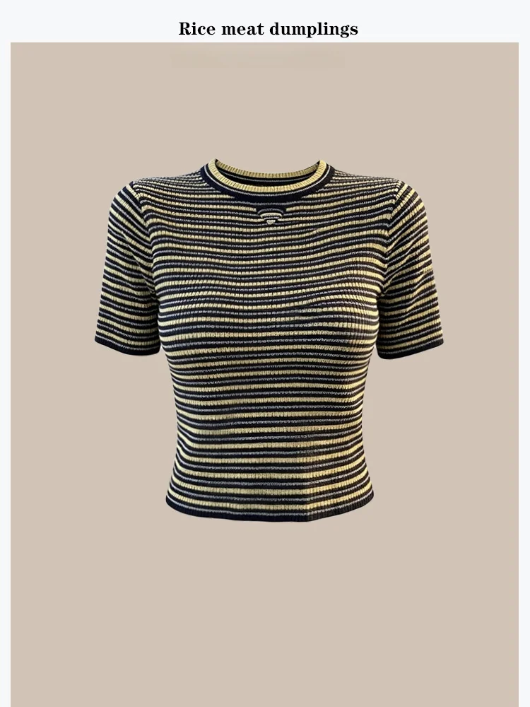 Retro Cotton Blend Color Block Striped Short Sleeve Knitted Top for Young Women Soft Comfortable Commute Style Fashionable
Retro Cotton Blend Color Block Striped Short Sleeve Knitted Top for Young Women Soft Comfortable Commute Style Fashionable
