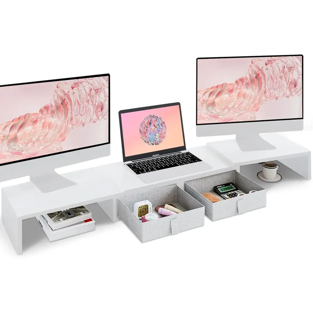 Adjustable Dual Monitor Stand - White Desk Organizer with Storage for Large Computer or 2 Monitors/Laptops
Adjustable Dual Monitor Stand - White Desk Organizer with Storage for Large Computer or 2 Monitors/Laptops