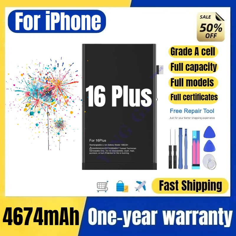 NA247/A3290/3082/3289/3291 for IPhone 16 Plus Mobile Phone Battery High Quality Replacement Bateria Grade A Cell with Tools
NA247/A3290/3082/3289/3291 for IPhone 16 Plus Mobile Phone Battery High Quality Replacement Bateria Grade A Cell with Tools