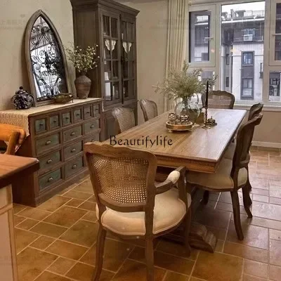 2American country solid wood dining table French retro rectangular household dining table braided rattan
2American country solid wood dining table French retro rectangular household dining table braided rattan
