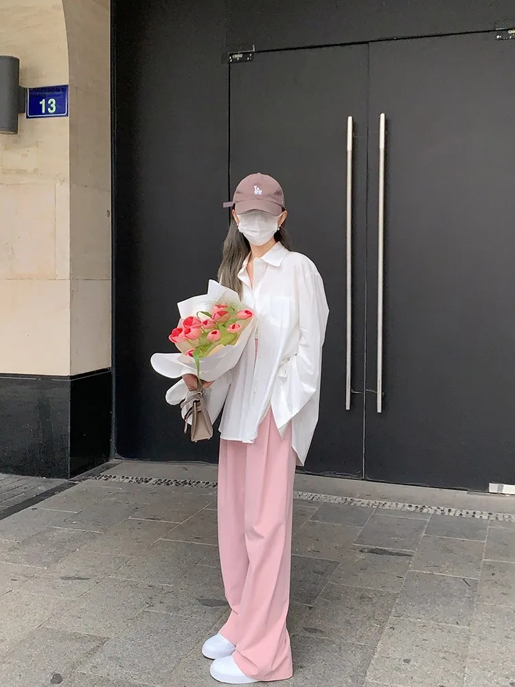 Pink Wide Leg Suit Pants Floor Length Trendy Ladies Fashion Spring Collection Korean Style Long Pants Slimming Effect
Pink Wide Leg Suit Pants Floor Length Trendy Ladies Fashion Spring Collection Korean Style Long Pants Slimming Effect