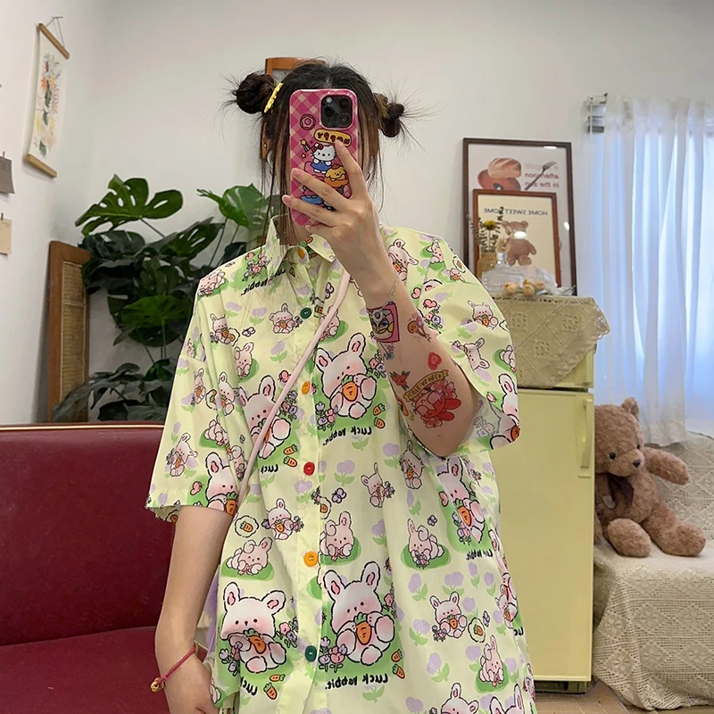 Cute Tulip Fresh Rabbit Print Short Sleeve Half Sleeve Shirts Yapi Top Summer New Fashion
Cute Tulip Fresh Rabbit Print Short Sleeve Half Sleeve Shirts Yapi Top Summer New Fashion